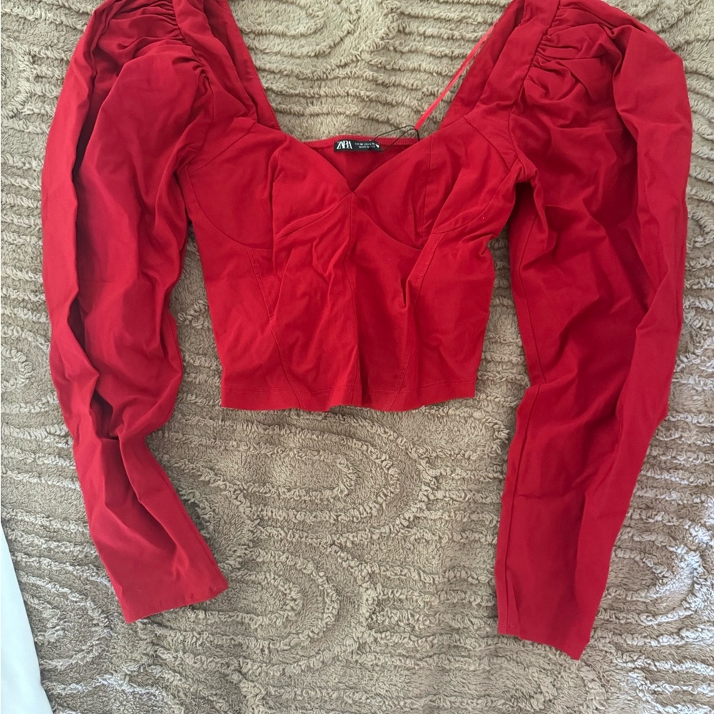 Zara Vibrant Red Long Sleeve Blouse